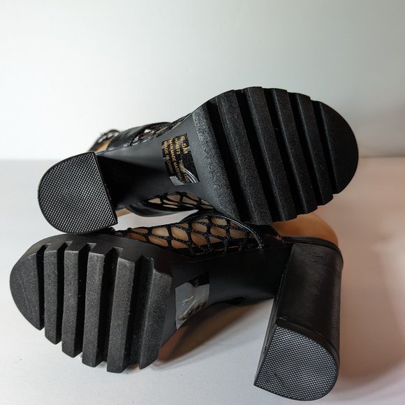 Cape Robbin Black Netted Strappy Chunky High Heels - Picture 13 of 13